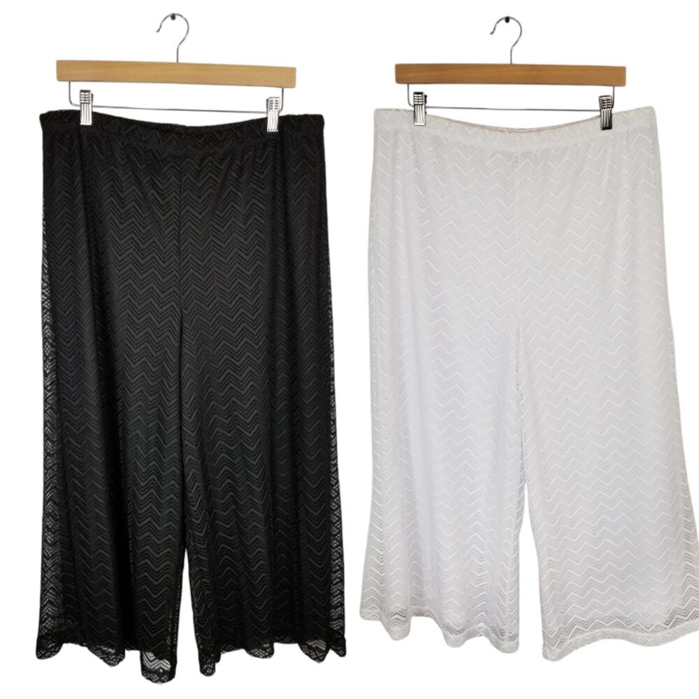Slinky Brand Lot of 2 Women's Wide Leg Pull On Pants Black White Size XL